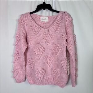 Chicwish Your Love Pink Pom Pom Heart Sweater M Chunky Knit Romantic Cottagecore